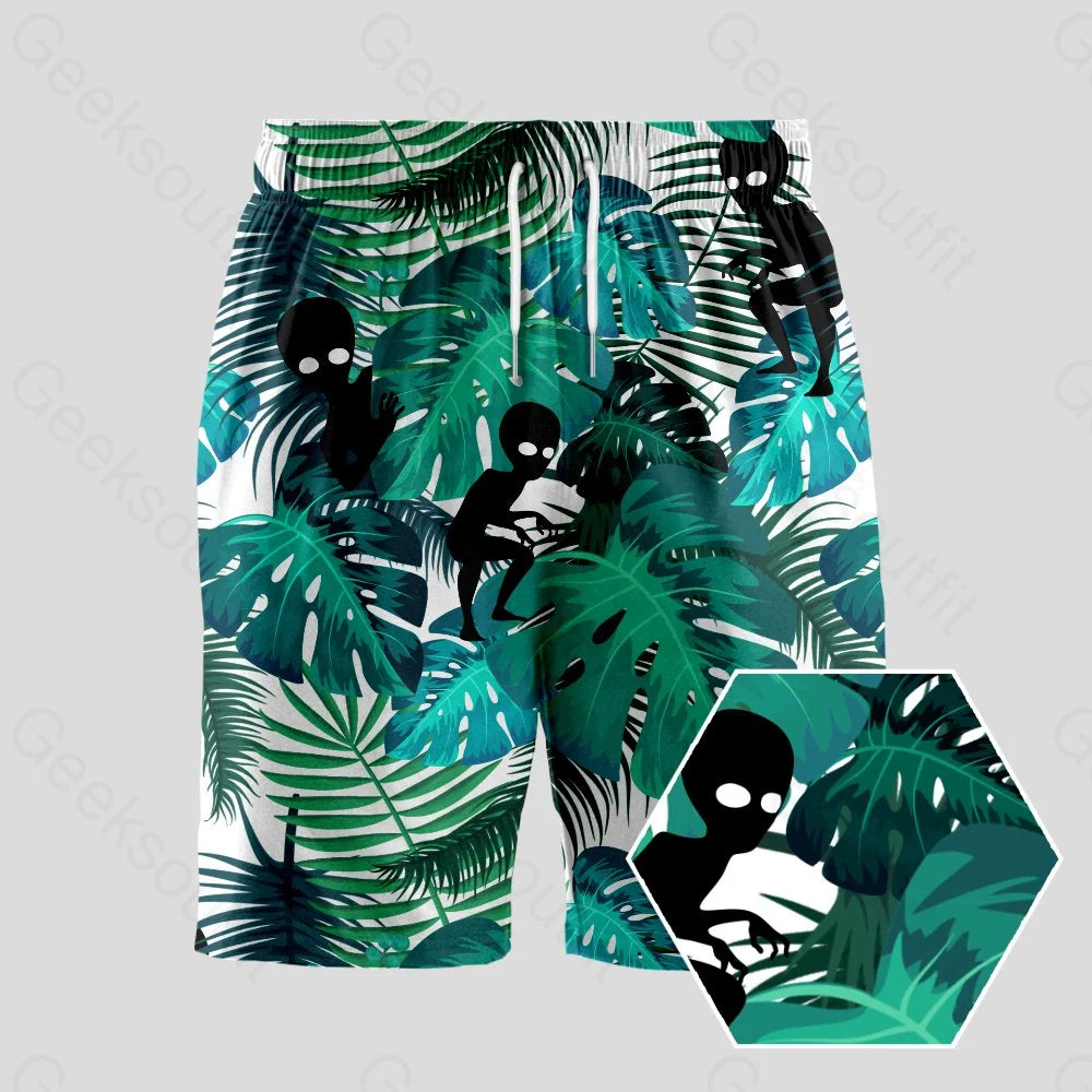 Alien Hawaiian Style Geeky Drawstring Shorts