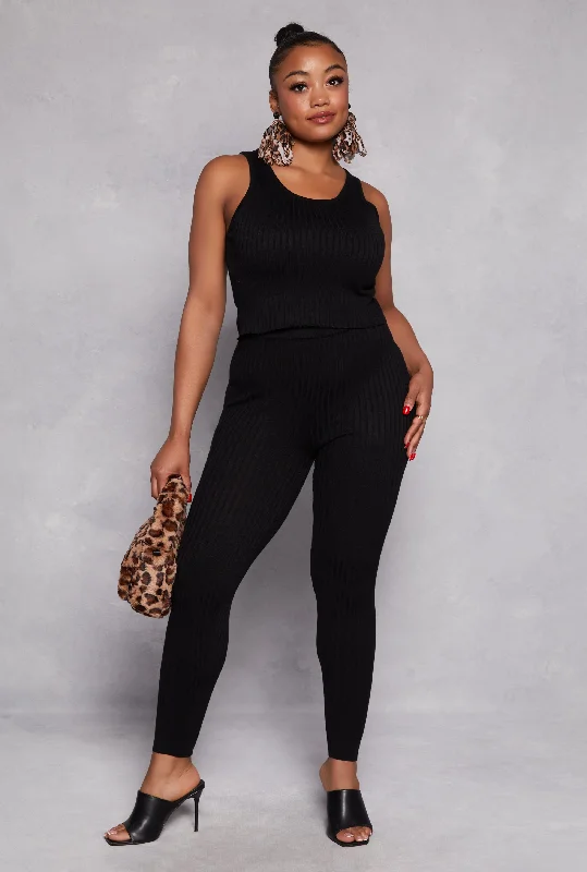 Plus Size Daisy Ribbed Knit Leggings