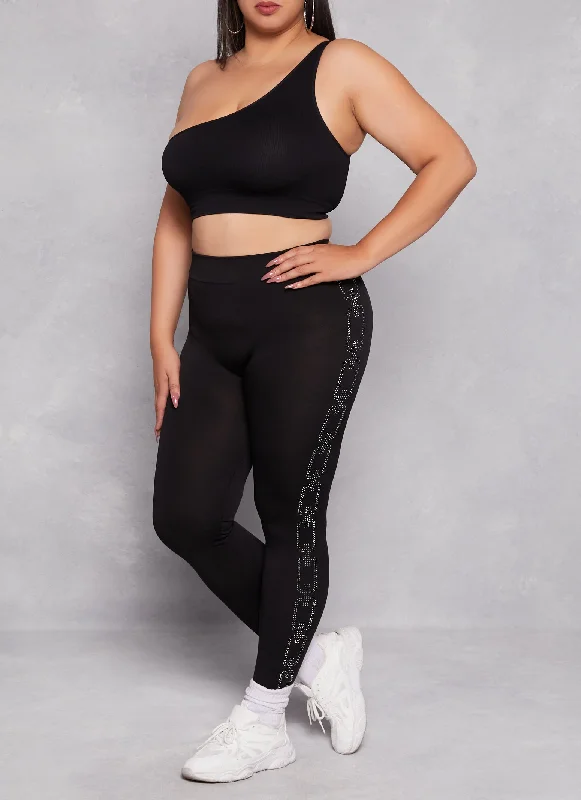 Plus Size Seamless Rhinestone Chain Link Print Leggings