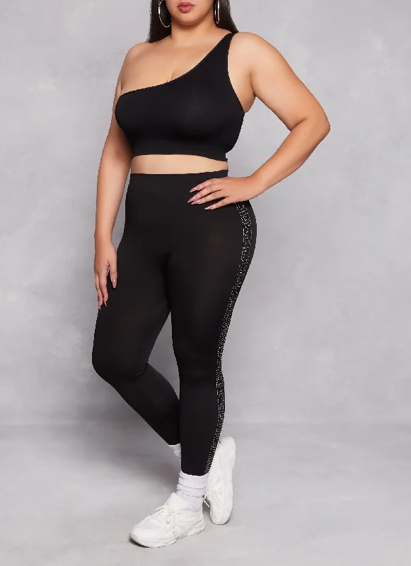 Plus Size Seamless Rhinestone Greek Key Detail Leggings