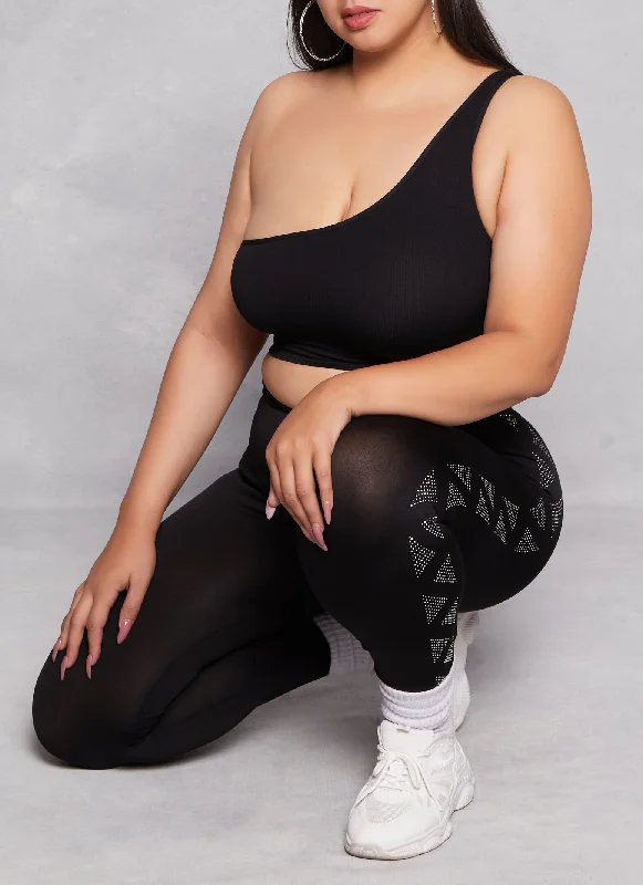 Plus Size Seamless Rhinestone Side Detail Leggings