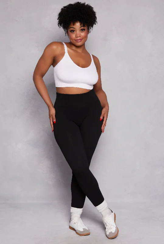 Plus Size Seamless Rib Knit High Waisted Leggings