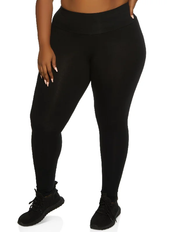 Plus Size Solid High Rise Waistband Leggings