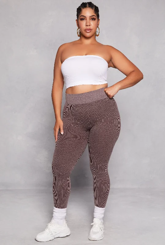 Plus Size Seamless Ribbed High Waisted Leggings