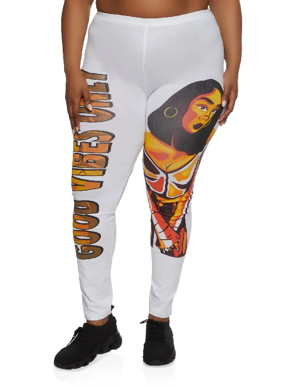 Plus Size High Waist Good Vibes Only Graphic Leggings