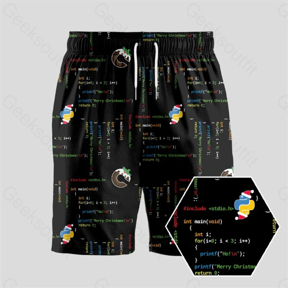 Christmas Computer Code Geeky Drawstring Shorts