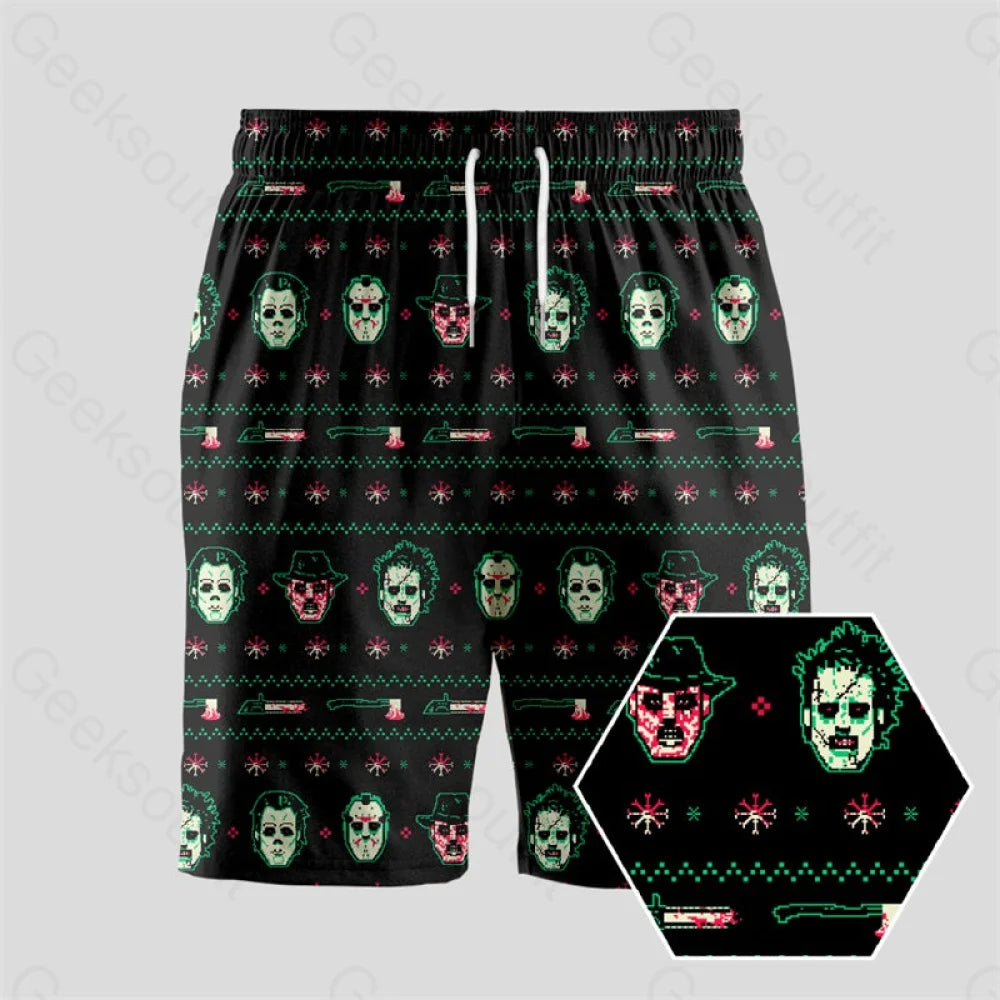 Christmas Hockey Mask Geeky Drawstring Shorts