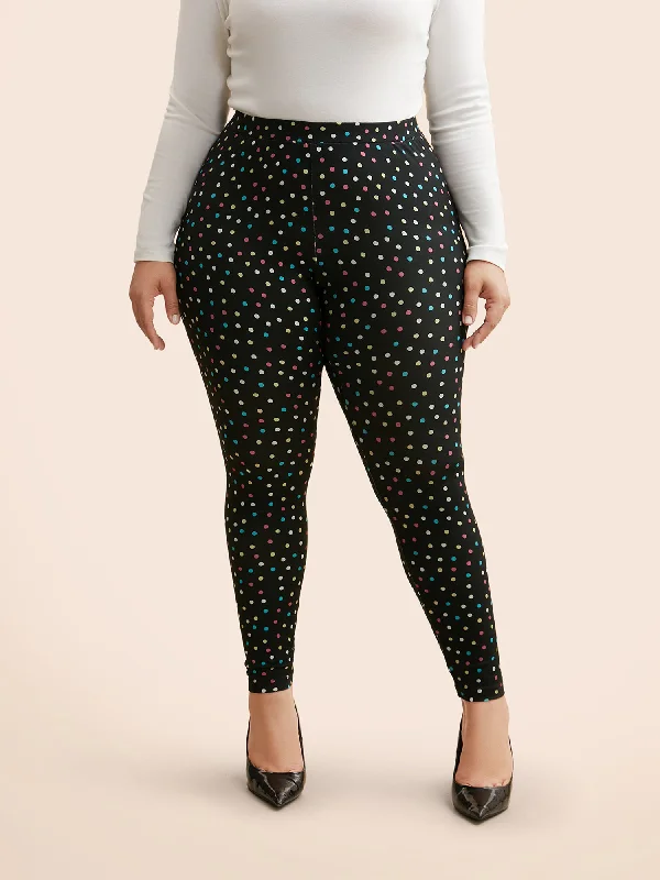 Color Polka Dot Mid Rise Skinny Leggings