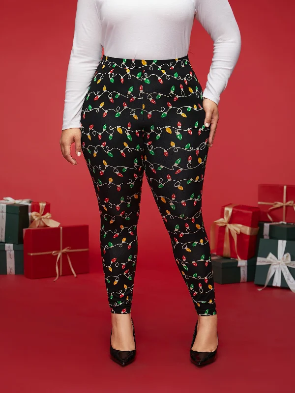 Colorful Bulb Print Festive Leggings