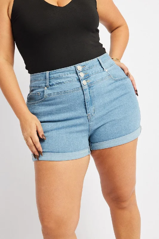 Denim Skinny Shorts High Rise 3 Buttons