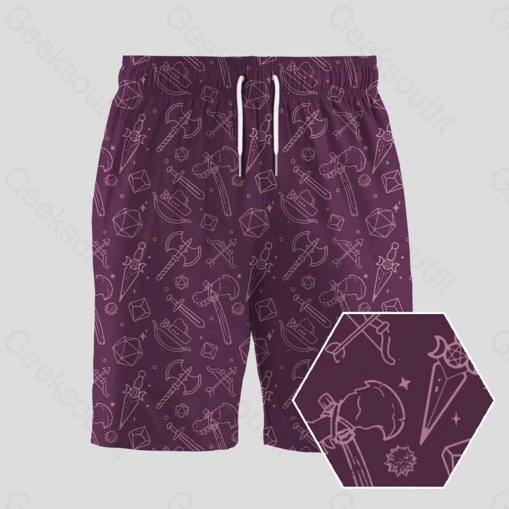 DND Medieval Weapons Wine Red Geeky Drawstring Shorts