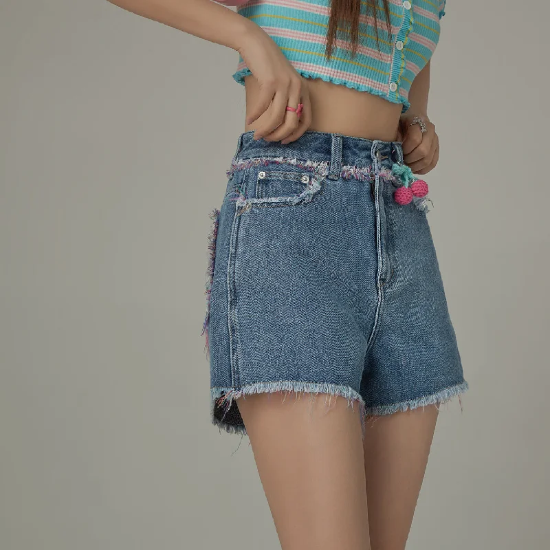 Fringed Denim Shorts