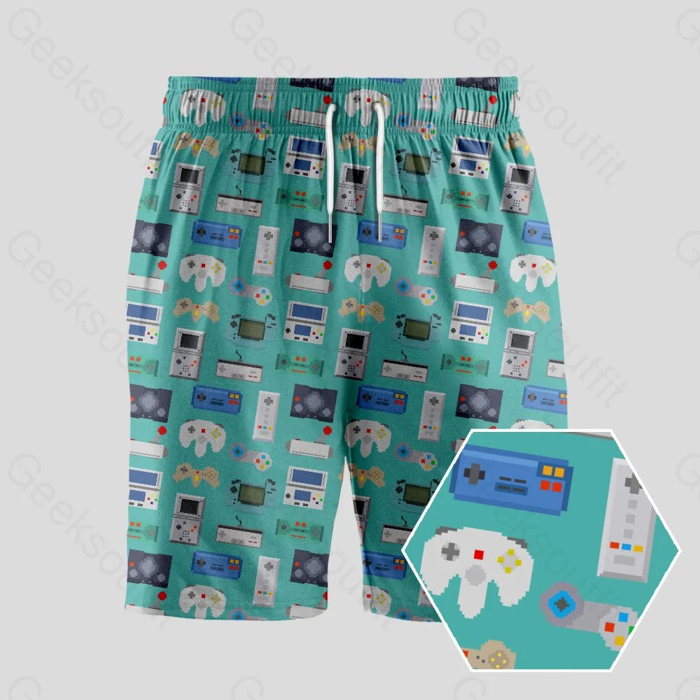 Gamer Game Controllers Green Geeky Drawstring Shorts