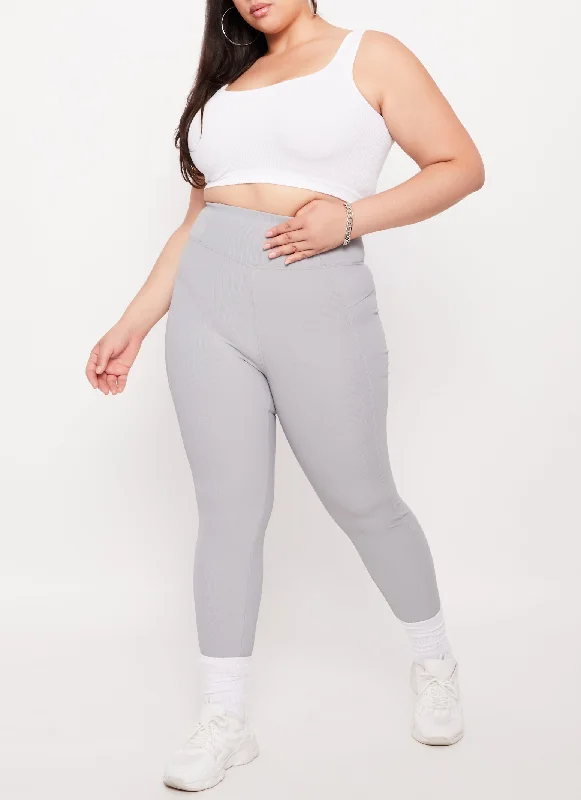 Plus Size Ribbed Knit High Waist Leggings