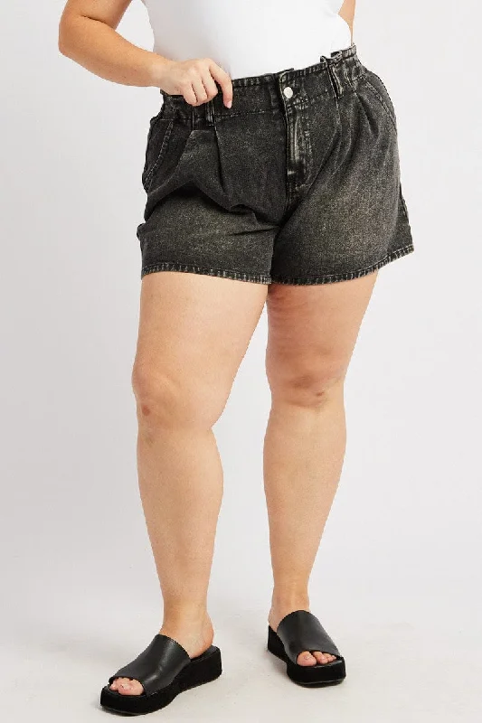 Grey Relaxed Shorts High Rise