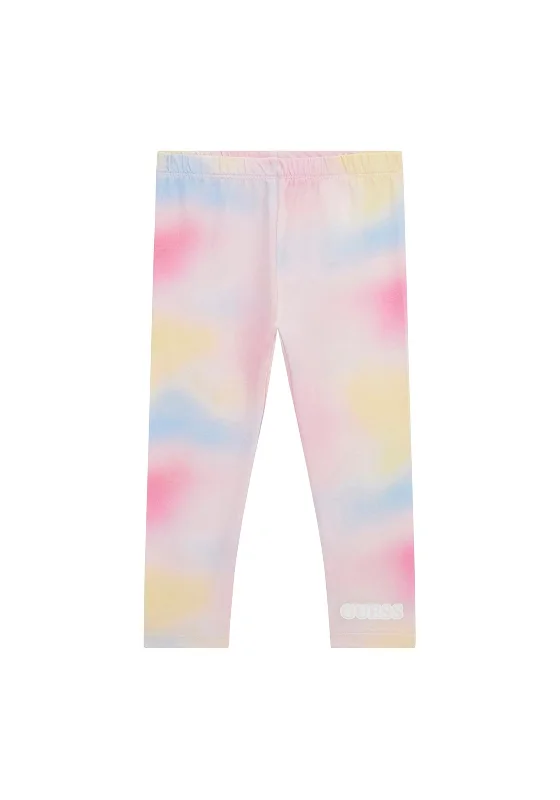 Guess Girl Watercolour Print Legging, Pink Multi