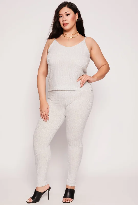 Plus Size Brushed Ribbed Knit Leggings