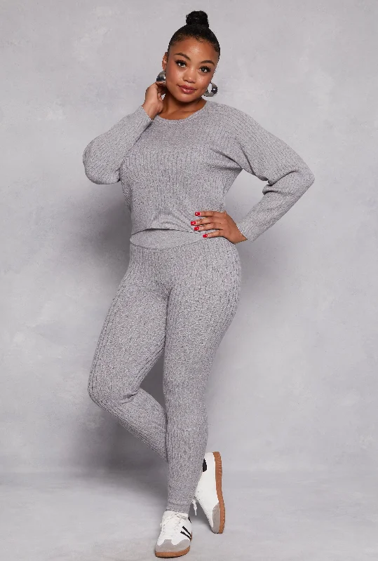 Plus Size Cable Knit Wide Waist Leggings