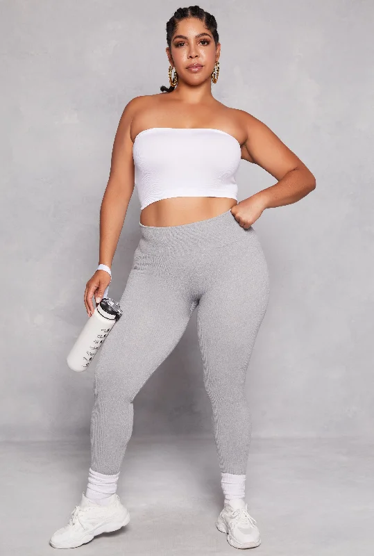 Plus Size Seamless Ribbed High Waist Leggings