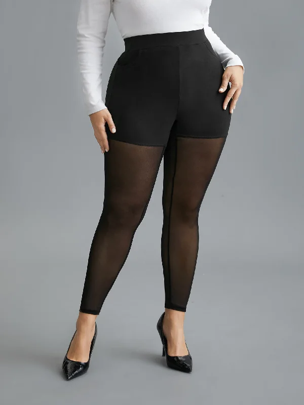 Mesh Patchwork Mid Rise Slim-Fit Leggings