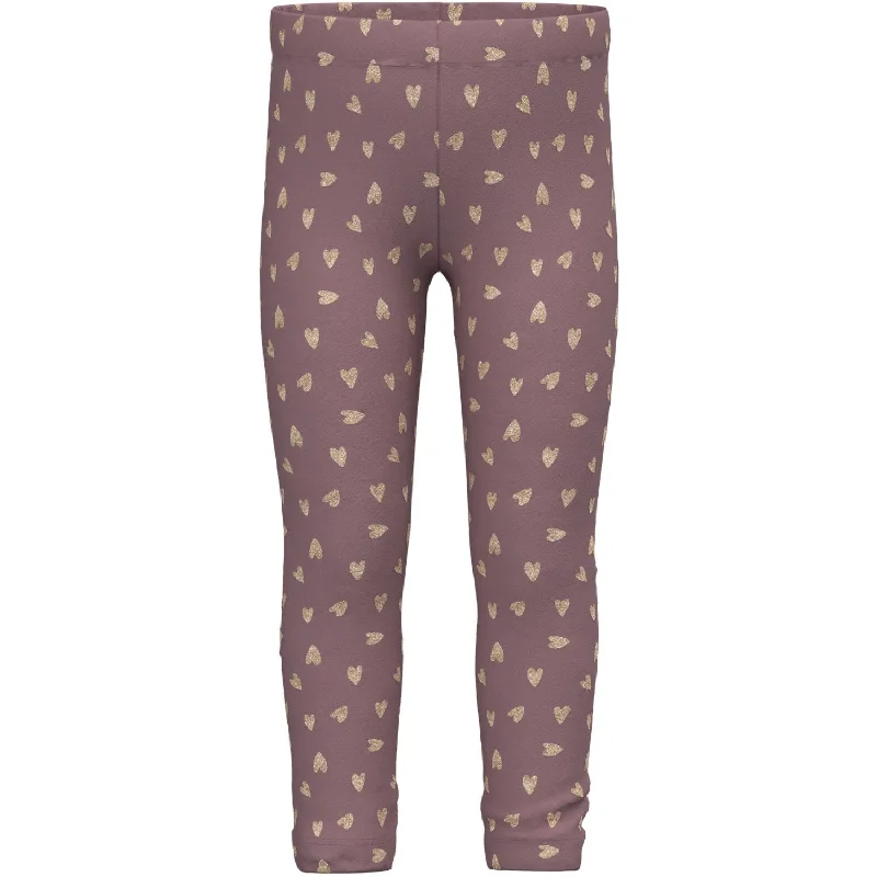 Name It Grape Shake W. Glitter Hearts Tavina Sweat Fleece Leggings Noos