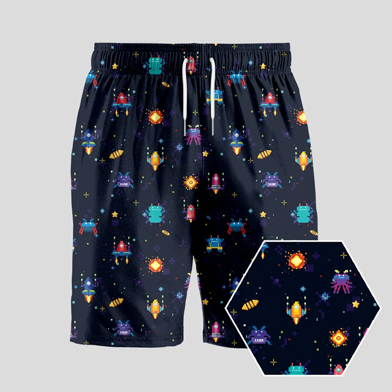 Pixel Style Retro Game Geeky Drawstring Shorts