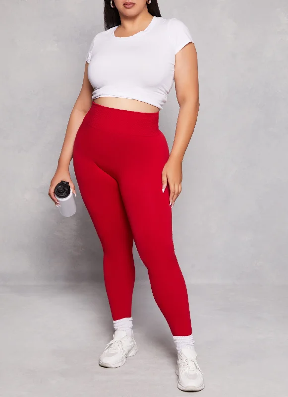 Plus Size Fleece Textured Waistband Leggings