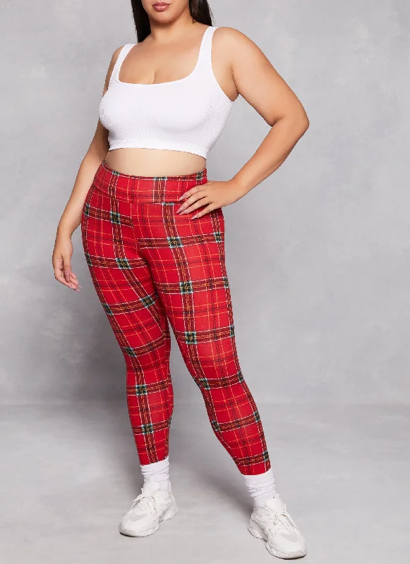 Plus Size Plaid High Waisted Leggings