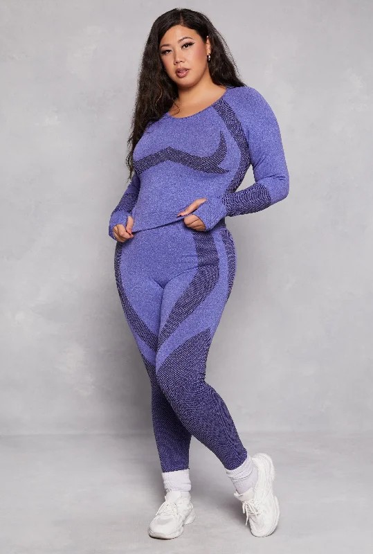 Plus Size Seamless Color Block Active Leggings