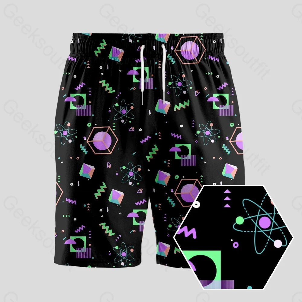 Science Atom Math Black Geeky Drawstring Shorts