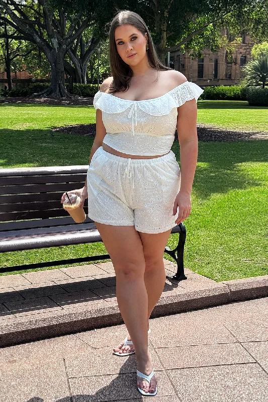 White Eyelet Lace Drawstring Shorts