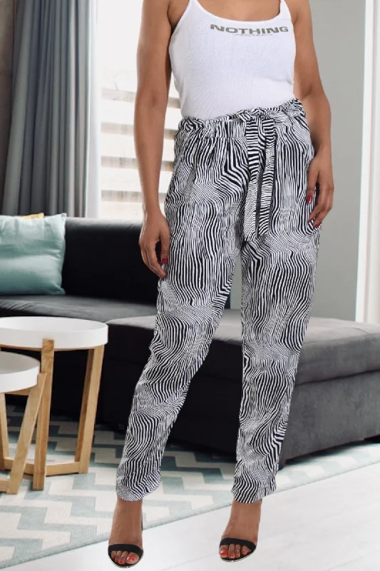 Black And White Printed Pocket Pants