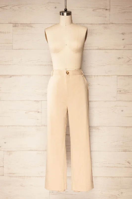 Calgary Beige | High-Waisted Straight Leg Pants