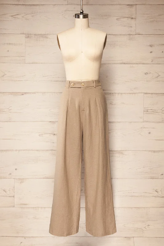 Dunster Taupe | Wide-Leg Linen Pants