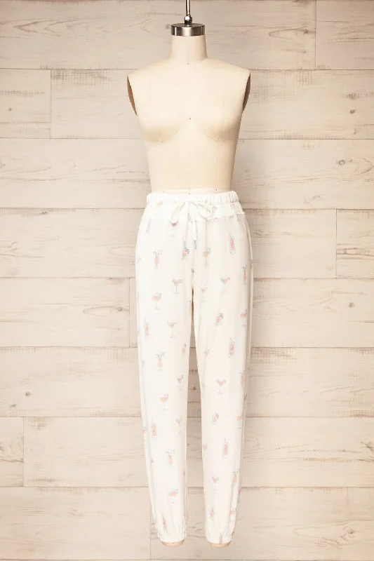 Keegan | Ivory Pyjama Joggers w/ Cocktail Print