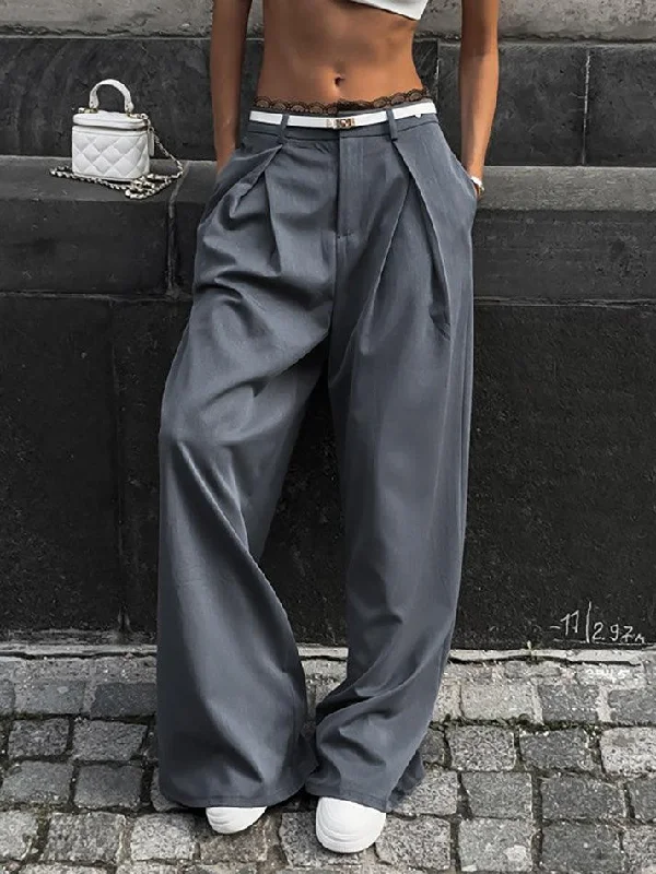 Lace Trim Loose Fit Pants