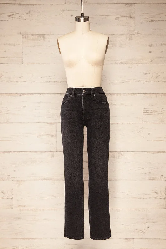 Pleven | Black High-Waisted Straight Leg Jeans