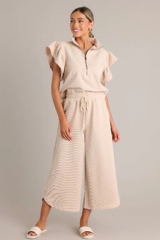 Sand Dune Tan Ribbed Wide Leg Pants