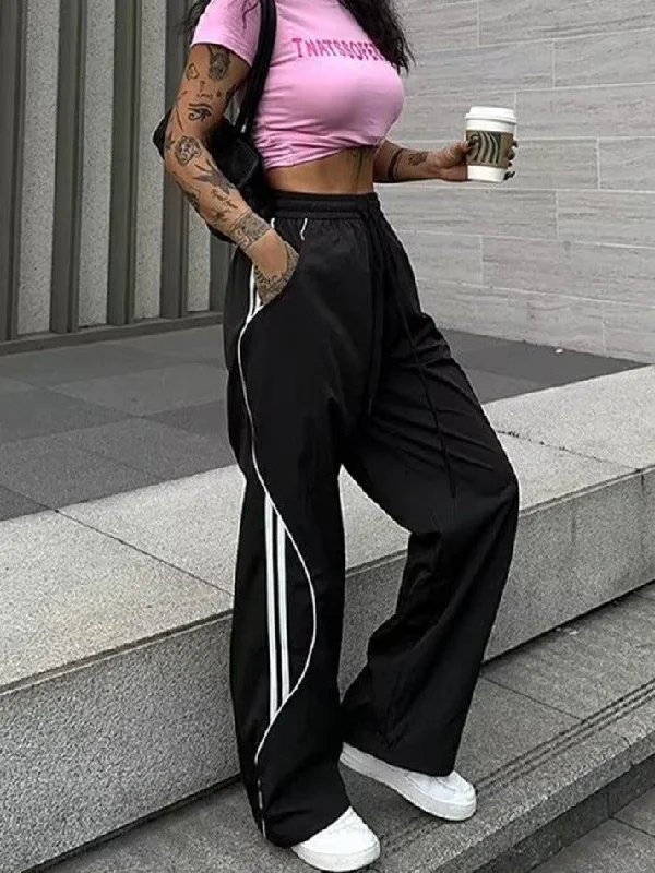 Side Stripes Contrast Color Wide Leg Pants