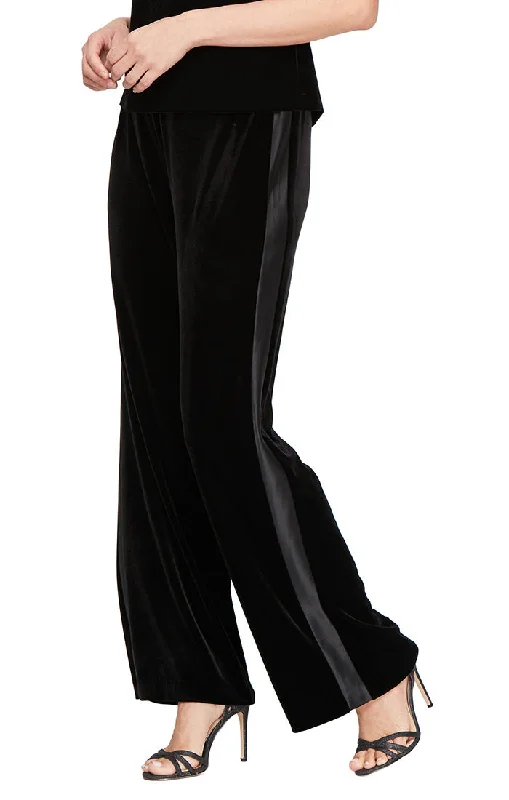 Straight Leg Velvet Pant with Satin Panel Detail