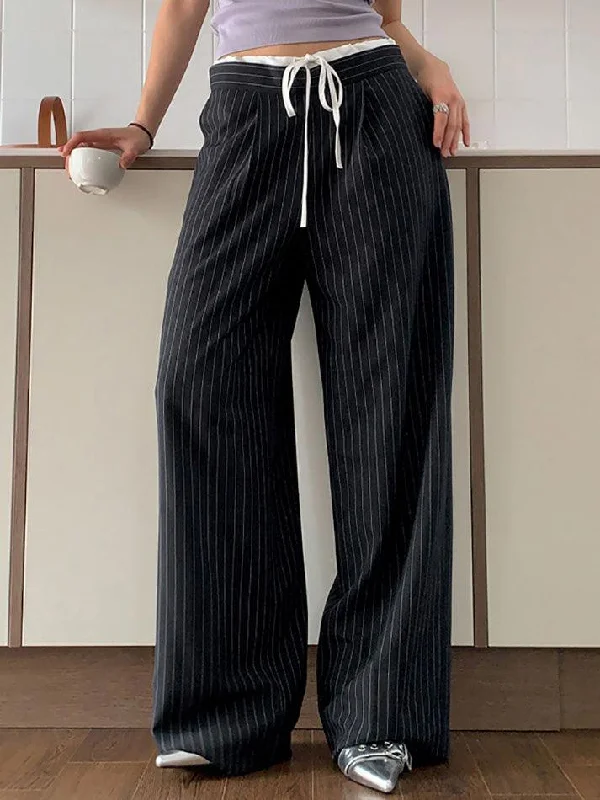 Stripe Contrast Color Wide Leg Pants