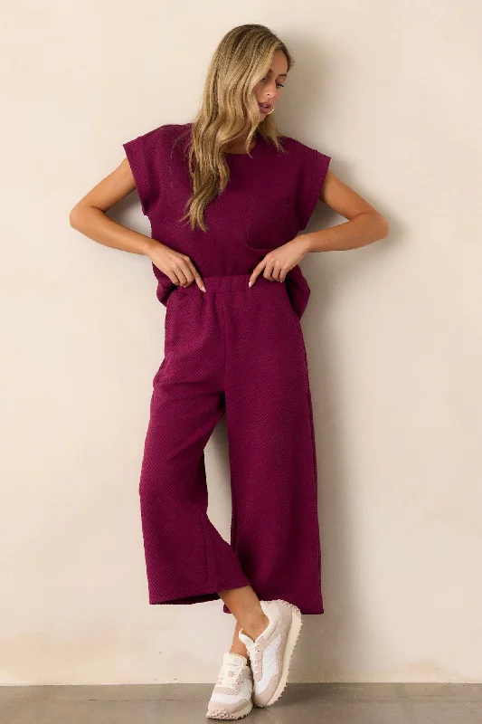 Tell Me Dark Sangria Cropped Textured Pants