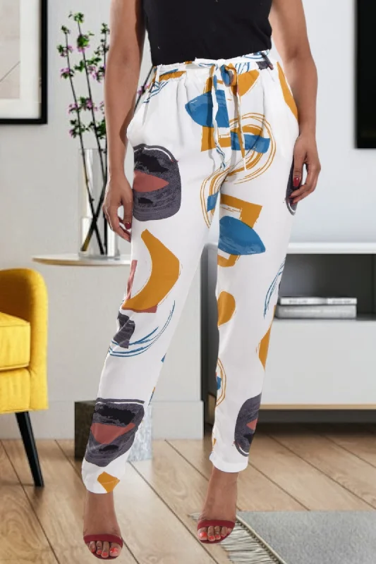 White Multi Print Pocket Pants